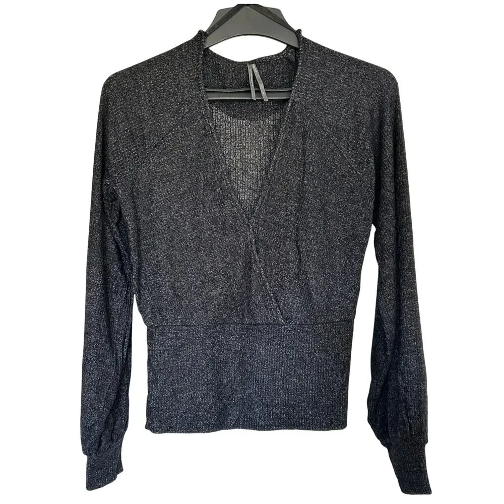 Anthropologie Women's Black Long Sleeve Ribbed Wrapped Sweater Size Medium NWOT - Picture 3 of 10